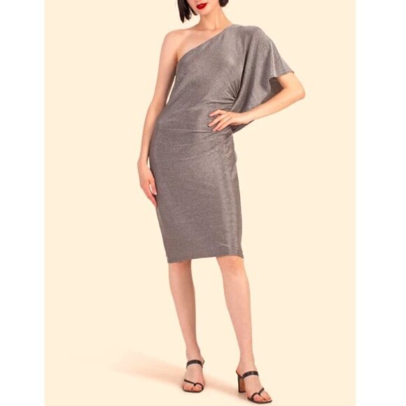 Trina Turk 'Ratio' One-Shoulder Metallic Jersey Dress, Mercury Silver - Picture 3 of 4